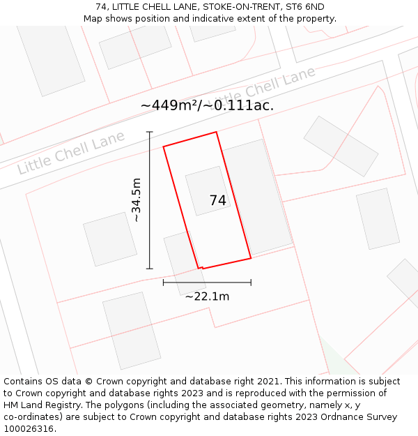 74, LITTLE CHELL LANE, STOKE-ON-TRENT, ST6 6ND: Plot and title map