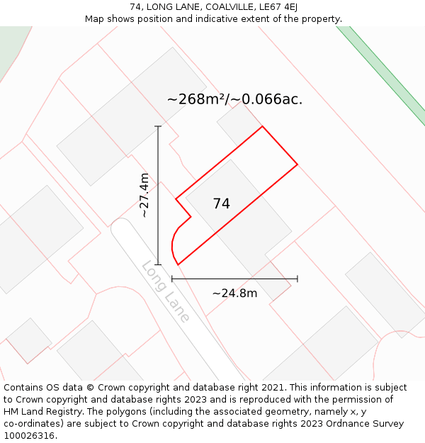 74, LONG LANE, COALVILLE, LE67 4EJ: Plot and title map