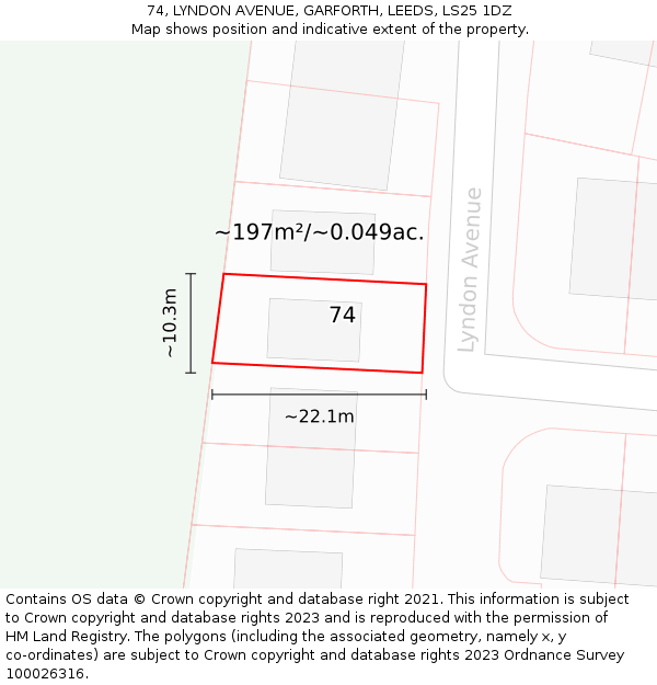 74, LYNDON AVENUE, GARFORTH, LEEDS, LS25 1DZ: Plot and title map