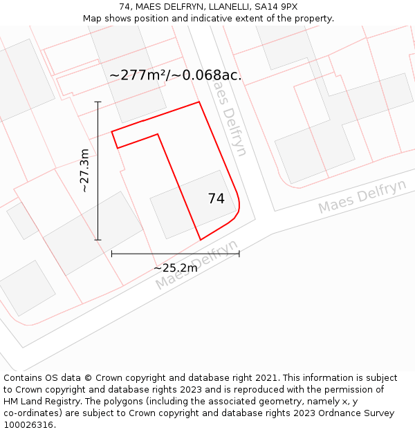 74, MAES DELFRYN, LLANELLI, SA14 9PX: Plot and title map