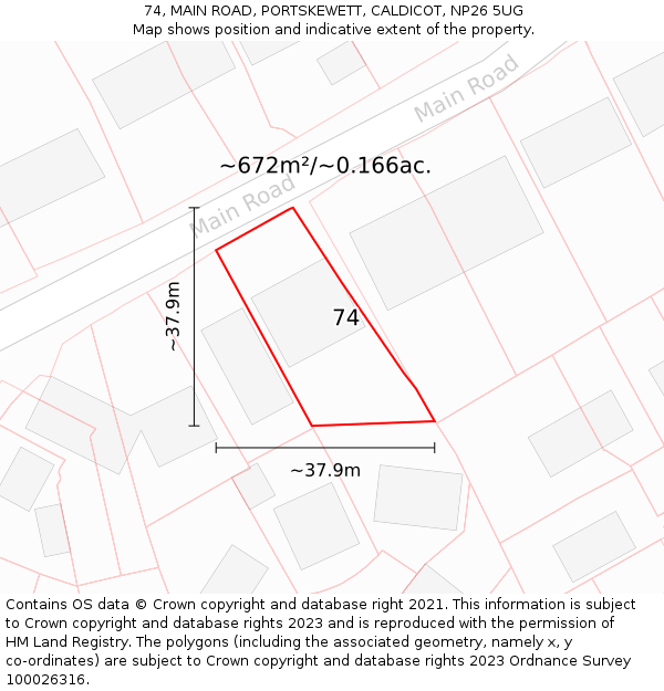 74, MAIN ROAD, PORTSKEWETT, CALDICOT, NP26 5UG: Plot and title map