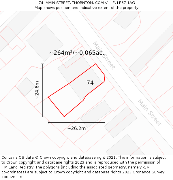 74, MAIN STREET, THORNTON, COALVILLE, LE67 1AG: Plot and title map