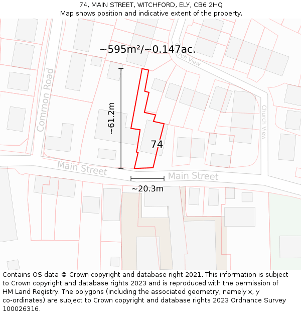 74, MAIN STREET, WITCHFORD, ELY, CB6 2HQ: Plot and title map