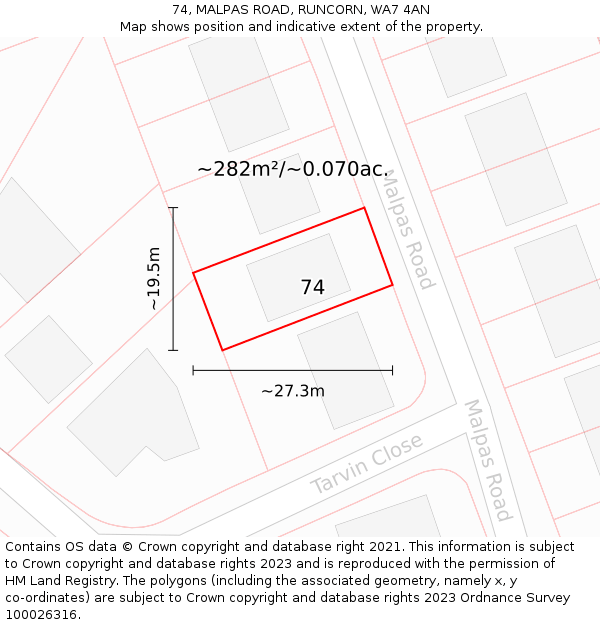 74, MALPAS ROAD, RUNCORN, WA7 4AN: Plot and title map