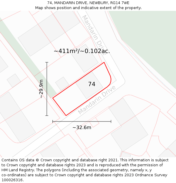 74, MANDARIN DRIVE, NEWBURY, RG14 7WE: Plot and title map