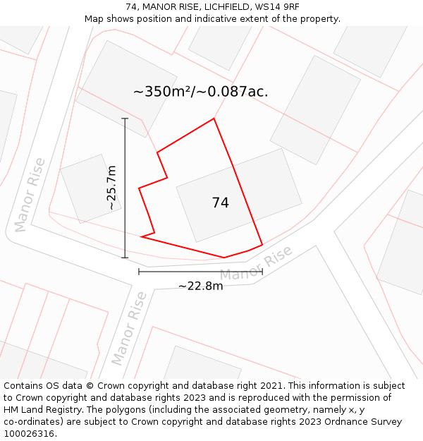 74, MANOR RISE, LICHFIELD, WS14 9RF: Plot and title map