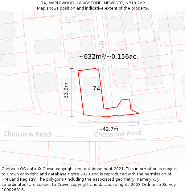 74, MAPLEWOOD, LANGSTONE, NEWPORT, NP18 2AP: Plot and title map