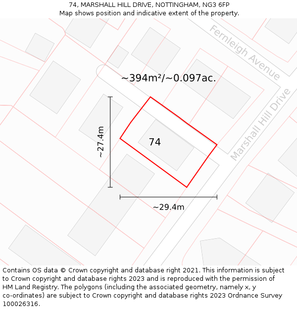 74, MARSHALL HILL DRIVE, NOTTINGHAM, NG3 6FP: Plot and title map