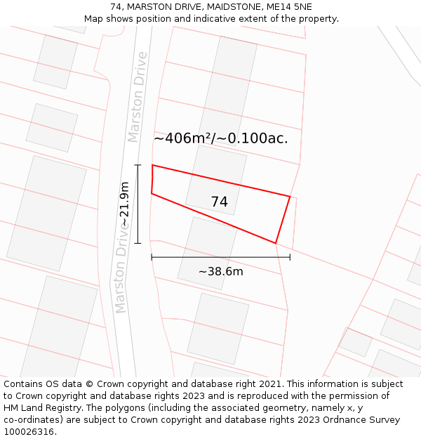 74, MARSTON DRIVE, MAIDSTONE, ME14 5NE: Plot and title map