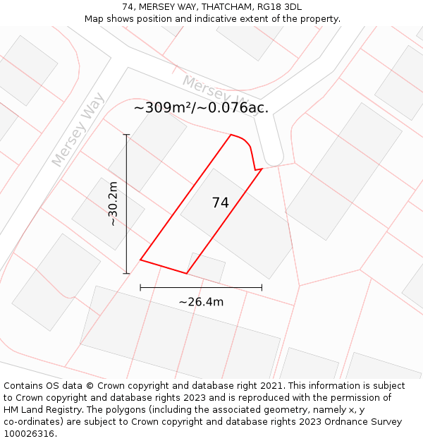 74, MERSEY WAY, THATCHAM, RG18 3DL: Plot and title map