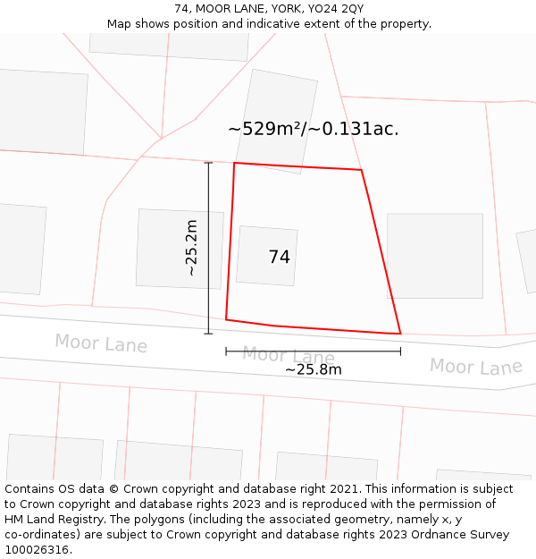 74, MOOR LANE, YORK, YO24 2QY: Plot and title map