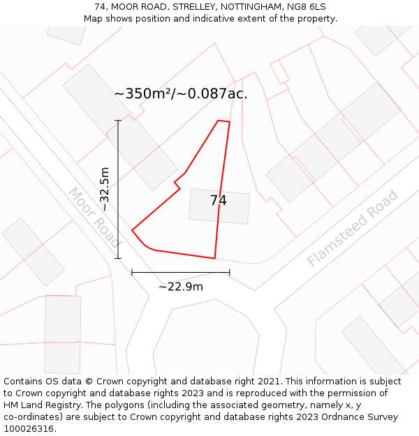 74, MOOR ROAD, STRELLEY, NOTTINGHAM, NG8 6LS: Plot and title map