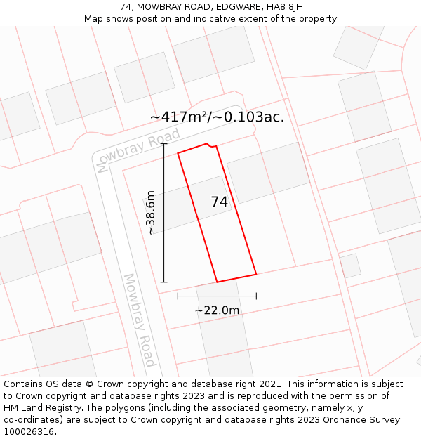 74, MOWBRAY ROAD, EDGWARE, HA8 8JH: Plot and title map
