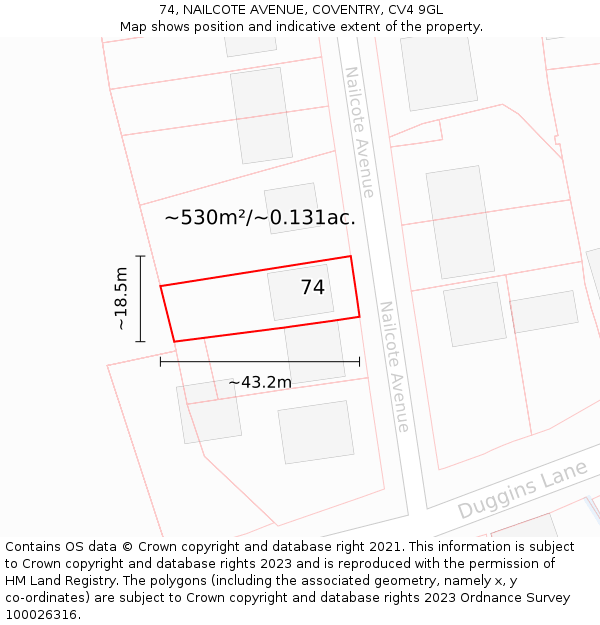 74, NAILCOTE AVENUE, COVENTRY, CV4 9GL: Plot and title map