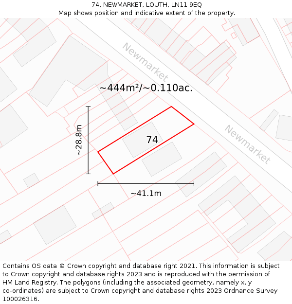 74, NEWMARKET, LOUTH, LN11 9EQ: Plot and title map