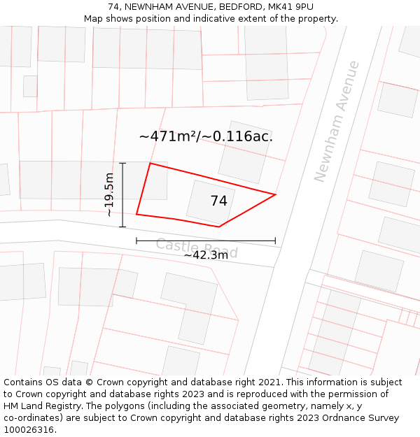 74, NEWNHAM AVENUE, BEDFORD, MK41 9PU: Plot and title map