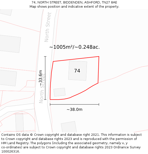 74, NORTH STREET, BIDDENDEN, ASHFORD, TN27 8AE: Plot and title map