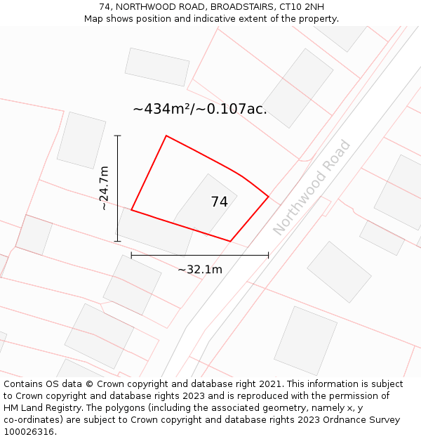 74, NORTHWOOD ROAD, BROADSTAIRS, CT10 2NH: Plot and title map