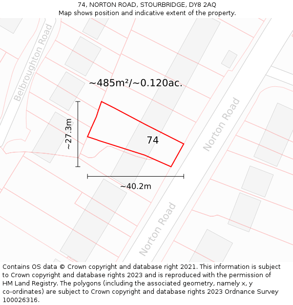 74, NORTON ROAD, STOURBRIDGE, DY8 2AQ: Plot and title map