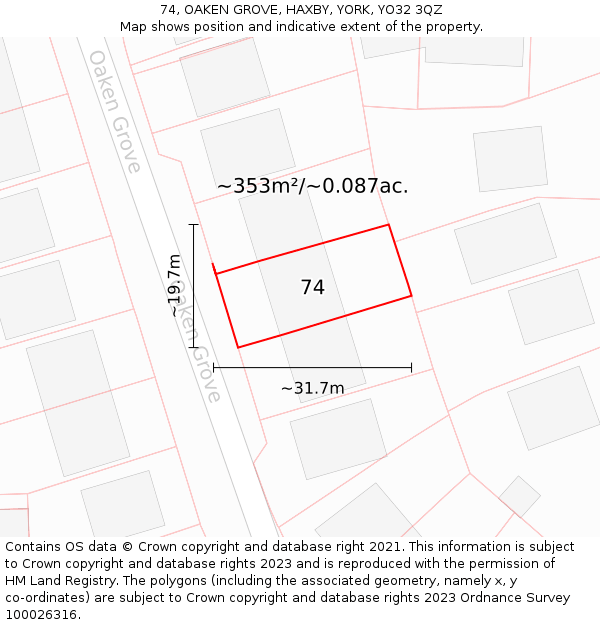 74, OAKEN GROVE, HAXBY, YORK, YO32 3QZ: Plot and title map