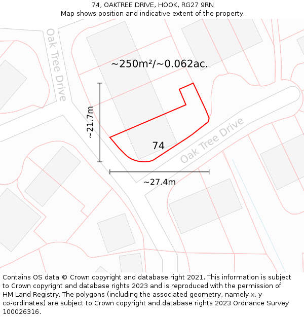 74, OAKTREE DRIVE, HOOK, RG27 9RN: Plot and title map