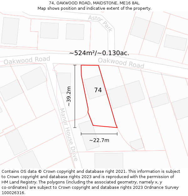 74, OAKWOOD ROAD, MAIDSTONE, ME16 8AL: Plot and title map