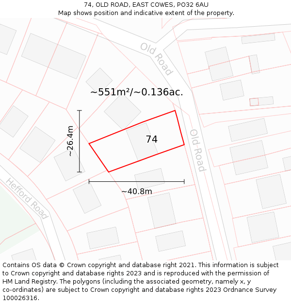 74, OLD ROAD, EAST COWES, PO32 6AU: Plot and title map