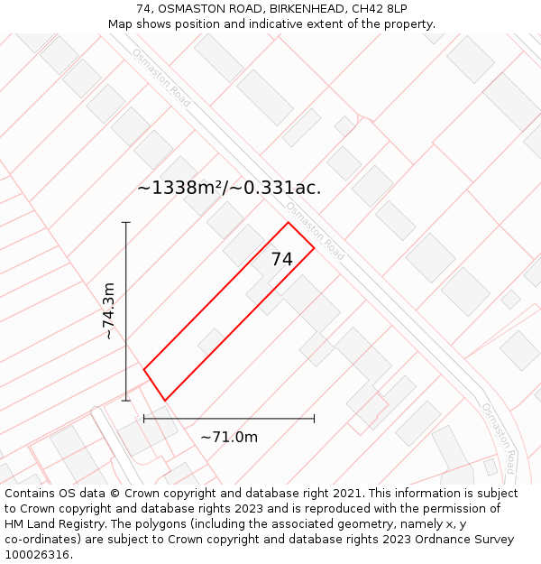 74, OSMASTON ROAD, BIRKENHEAD, CH42 8LP: Plot and title map