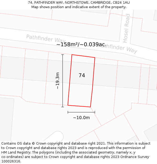 74, PATHFINDER WAY, NORTHSTOWE, CAMBRIDGE, CB24 1AU: Plot and title map