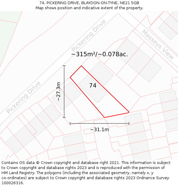 74, PICKERING DRIVE, BLAYDON-ON-TYNE, NE21 5GB: Plot and title map