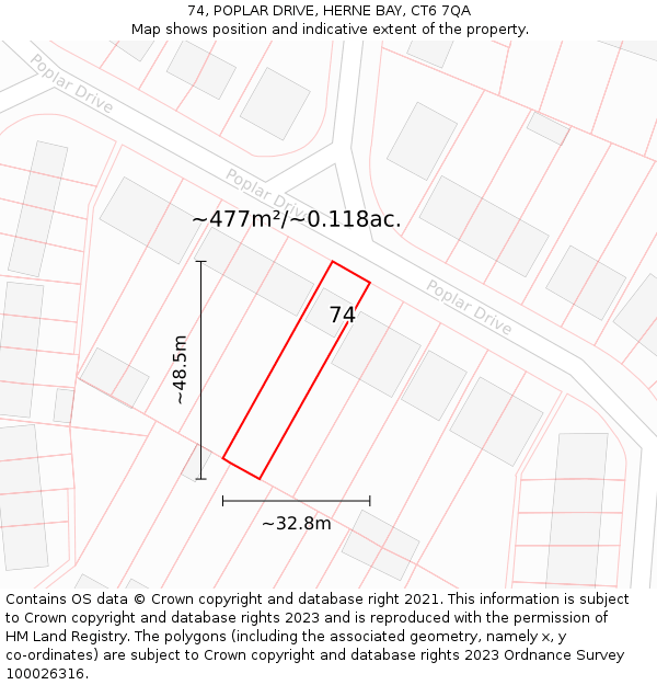 74, POPLAR DRIVE, HERNE BAY, CT6 7QA: Plot and title map