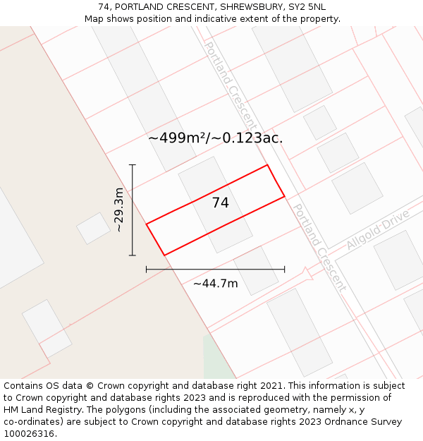 74, PORTLAND CRESCENT, SHREWSBURY, SY2 5NL: Plot and title map