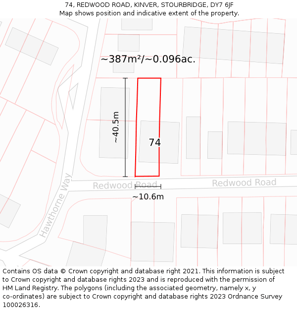 74, REDWOOD ROAD, KINVER, STOURBRIDGE, DY7 6JF: Plot and title map