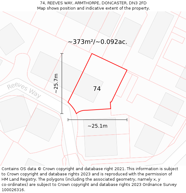 74, REEVES WAY, ARMTHORPE, DONCASTER, DN3 2FD: Plot and title map