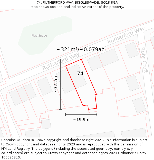 74, RUTHERFORD WAY, BIGGLESWADE, SG18 8GA: Plot and title map