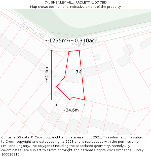 74, SHENLEY HILL, RADLETT, WD7 7BD: Plot and title map