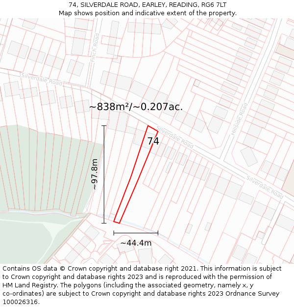 74, SILVERDALE ROAD, EARLEY, READING, RG6 7LT: Plot and title map