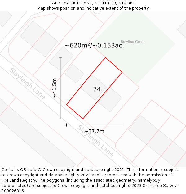 74, SLAYLEIGH LANE, SHEFFIELD, S10 3RH: Plot and title map