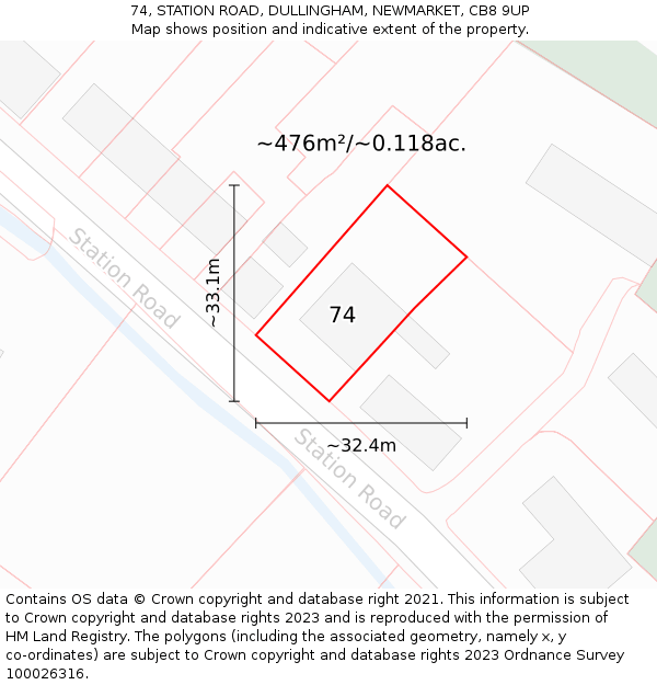 74, STATION ROAD, DULLINGHAM, NEWMARKET, CB8 9UP: Plot and title map