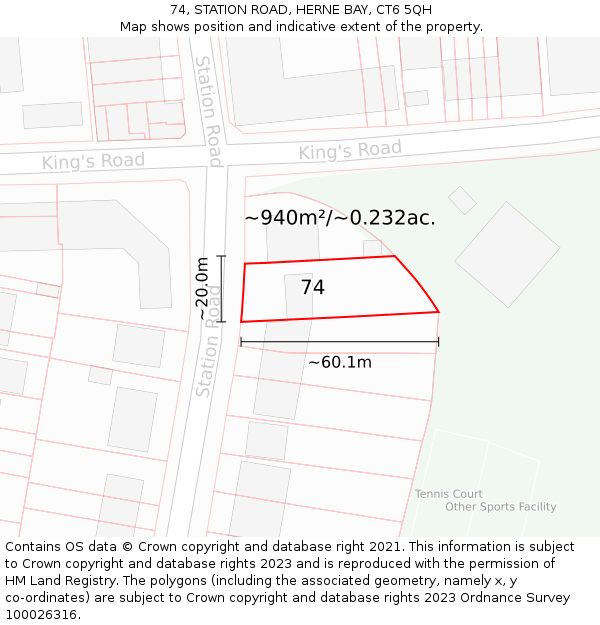 74, STATION ROAD, HERNE BAY, CT6 5QH: Plot and title map