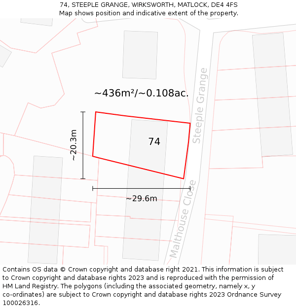 74, STEEPLE GRANGE, WIRKSWORTH, MATLOCK, DE4 4FS: Plot and title map