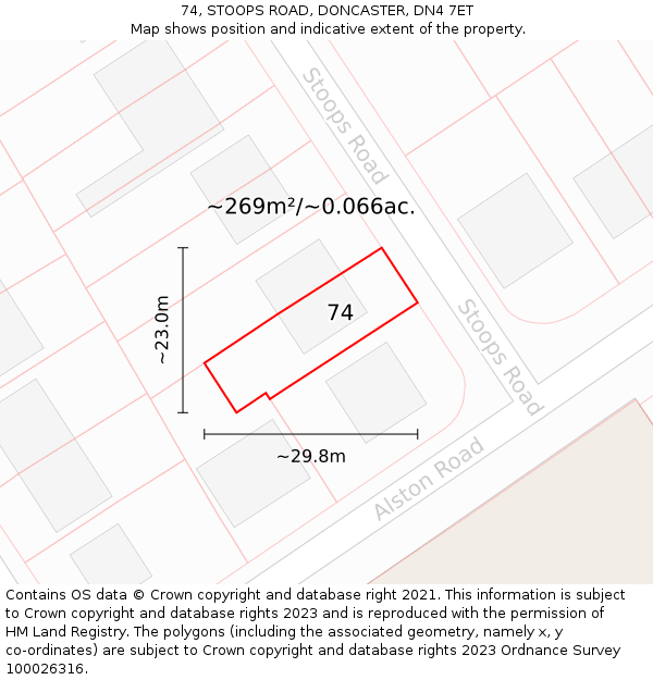 74, STOOPS ROAD, DONCASTER, DN4 7ET: Plot and title map