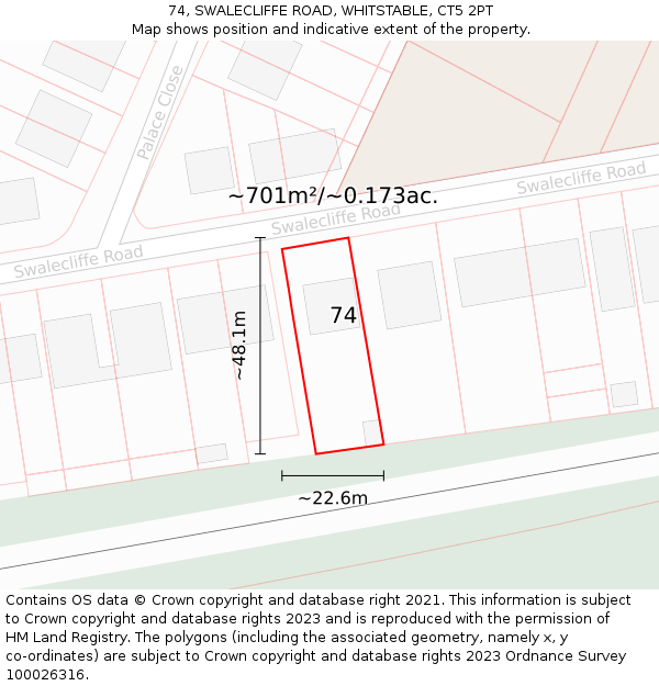 74, SWALECLIFFE ROAD, WHITSTABLE, CT5 2PT: Plot and title map