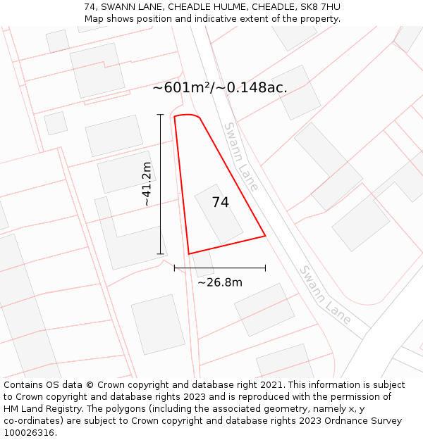 74, SWANN LANE, CHEADLE HULME, CHEADLE, SK8 7HU: Plot and title map