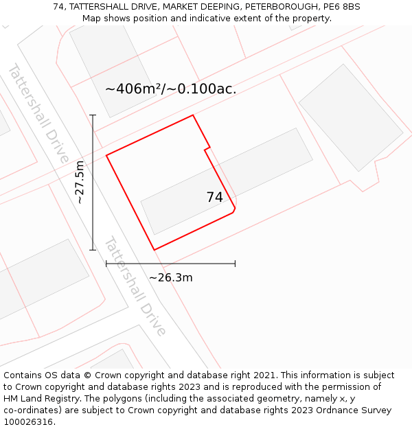 74, TATTERSHALL DRIVE, MARKET DEEPING, PETERBOROUGH, PE6 8BS: Plot and title map
