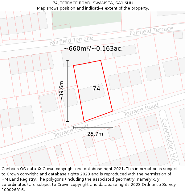 74, TERRACE ROAD, SWANSEA, SA1 6HU: Plot and title map