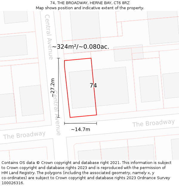 74, THE BROADWAY, HERNE BAY, CT6 8RZ: Plot and title map