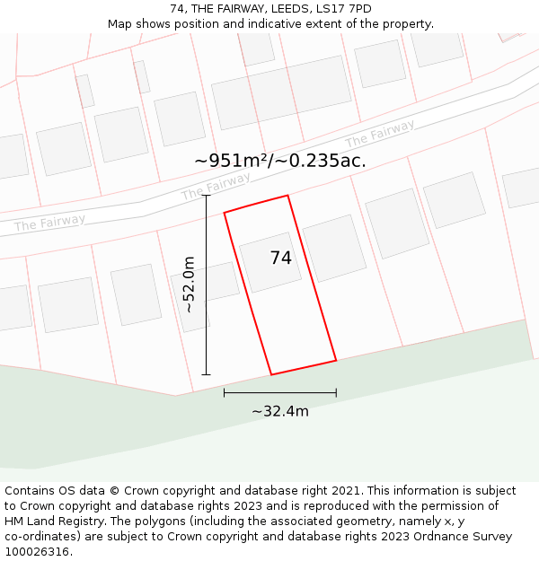 74, THE FAIRWAY, LEEDS, LS17 7PD: Plot and title map