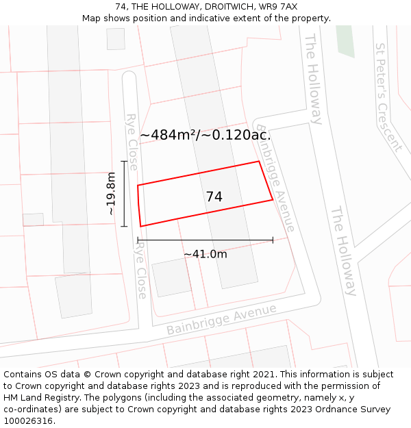 74, THE HOLLOWAY, DROITWICH, WR9 7AX: Plot and title map