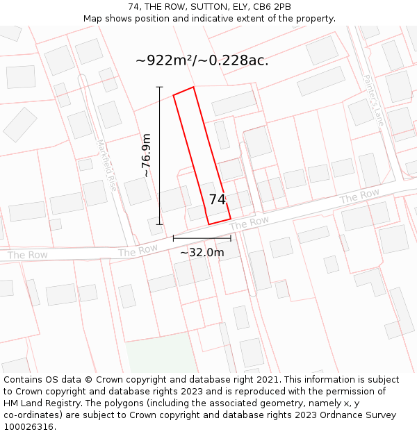 74, THE ROW, SUTTON, ELY, CB6 2PB: Plot and title map